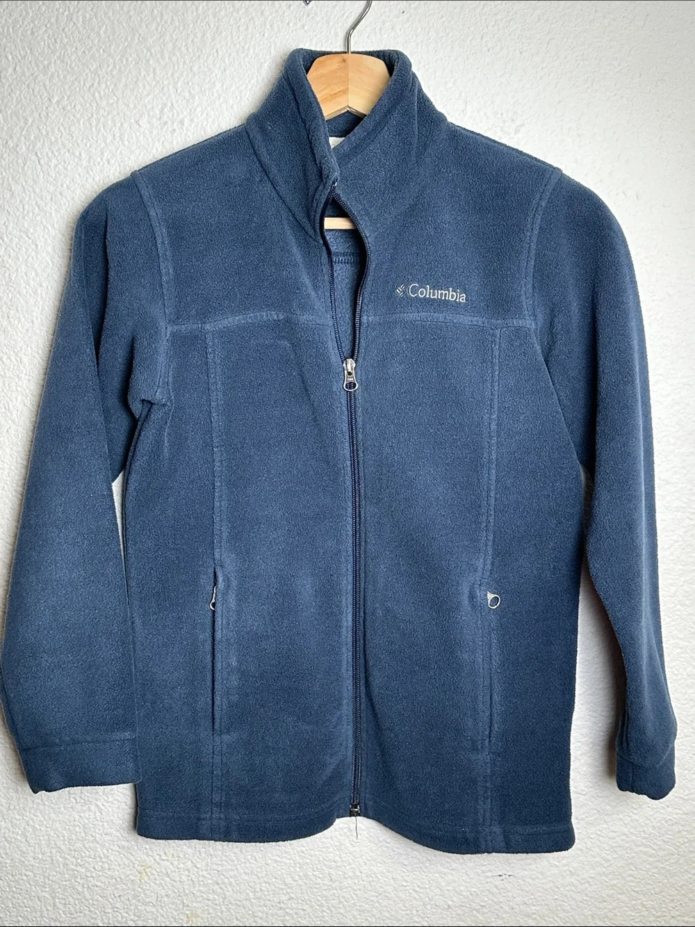 Columbia Navy Fleece Jacket Full Zip Pockets Youth Size Medium 10/12